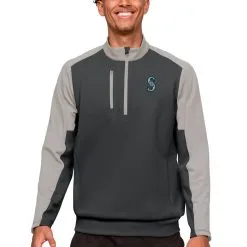 Men's Seattle Mariners Antigua Charcoal Team Quarter-Zip Pullover Top
