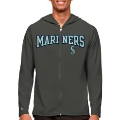 Men's Seattle Mariners Antigua Charcoal Wordmark Legacy Full-Zip Hoodie