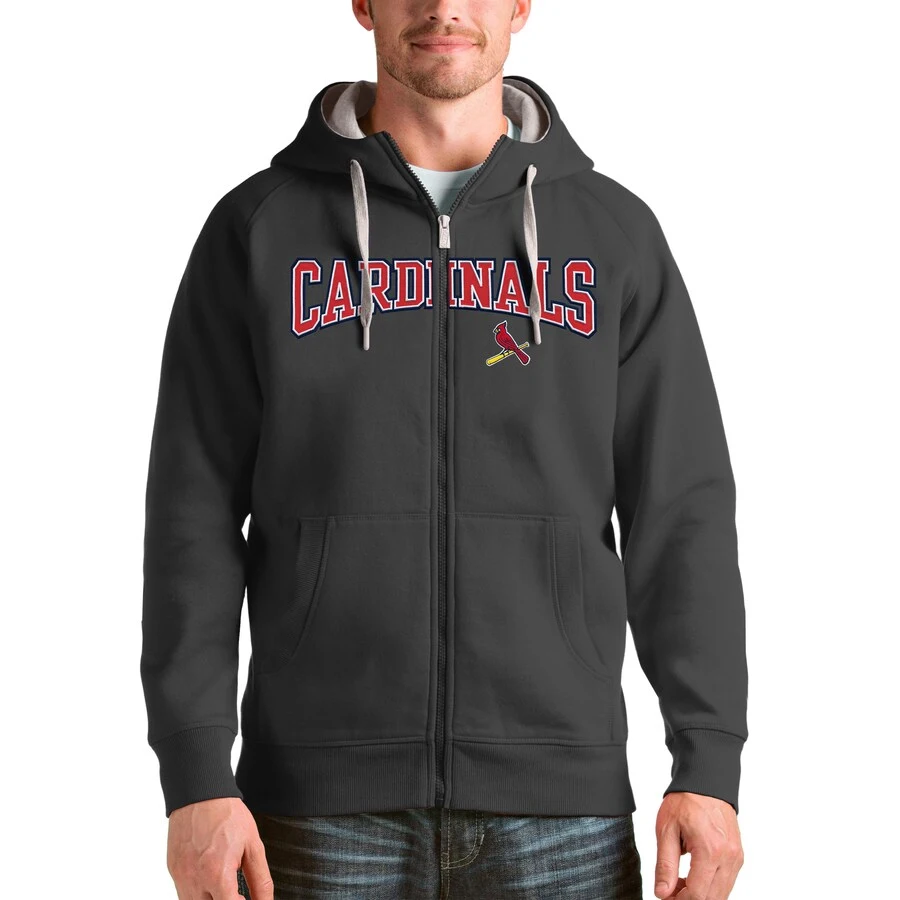 St. Louis Cardinals Antigua Charcoal Team Logo Victory Full-Zip Hoodie