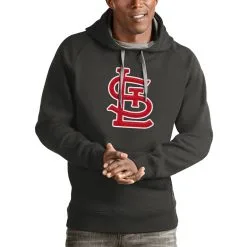 Men's St. Louis Cardinals Antigua Charcoal Victory Pullover Team Logo Hoodie