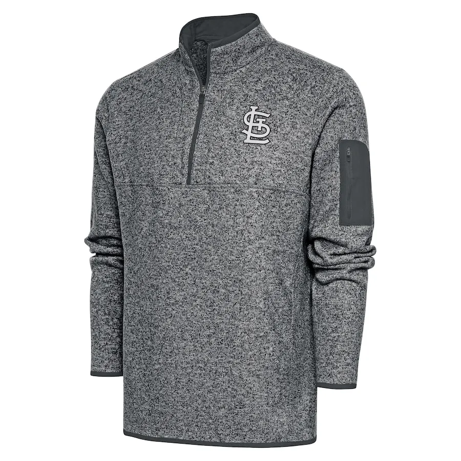 Men's St. Louis Cardinals Antigua Graphite Metallic Fortune Quarter-Zip Pullover Jacket