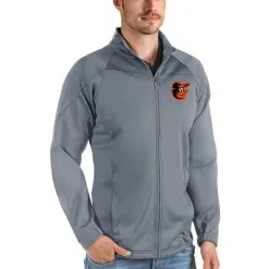 Men's Baltimore Orioles Antigua Gray Links Full-Zip Golf Jacket