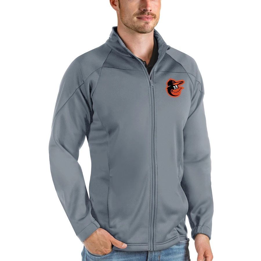 Men's Baltimore Orioles Antigua Gray Links Full-Zip Golf Jacket