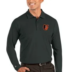 Men's Baltimore Orioles Antigua Gray Tribute Long Sleeve Polo