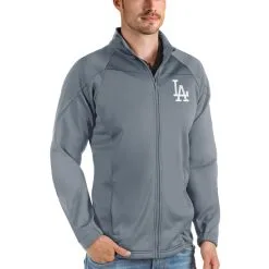 Men's Los Angeles Dodgers Antigua Gray Links Full-Zip Golf Jacket