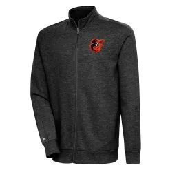 Men's Baltimore Orioles Antigua Heather Black Action Full-Zip Jacket