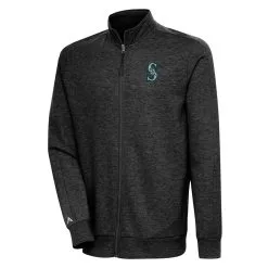 Men's Seattle Mariners Antigua Heather Black Action Full-Zip Jacket