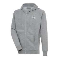 Men's Los Angeles Dodgers Antigua Heather Gray Metallic Victory Full-Zip Hoodie