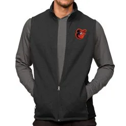 Men's Baltimore Orioles Antigua Heathered Black Course Full-Zip Vest