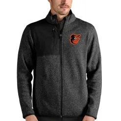 Men's Baltimore Orioles Antigua Heathered Black Fortune Full-Zip Jacket