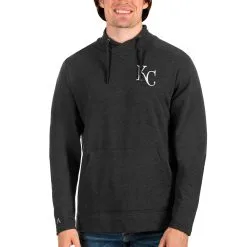 Men's Kansas City Royals Antigua Heathered Black Team Reward Pullover Sweatshirt