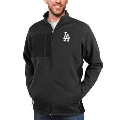 Men's Los Angeles Dodgers Antigua Heathered Black Course Full-Zip Jacket
