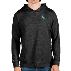 Men's Seattle Mariners Antigua Heathered Black Absolute Pullover Hoodie