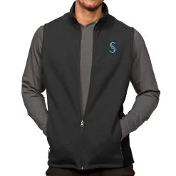 Men's Seattle Mariners Antigua Heathered Black Course Full-Zip Vest