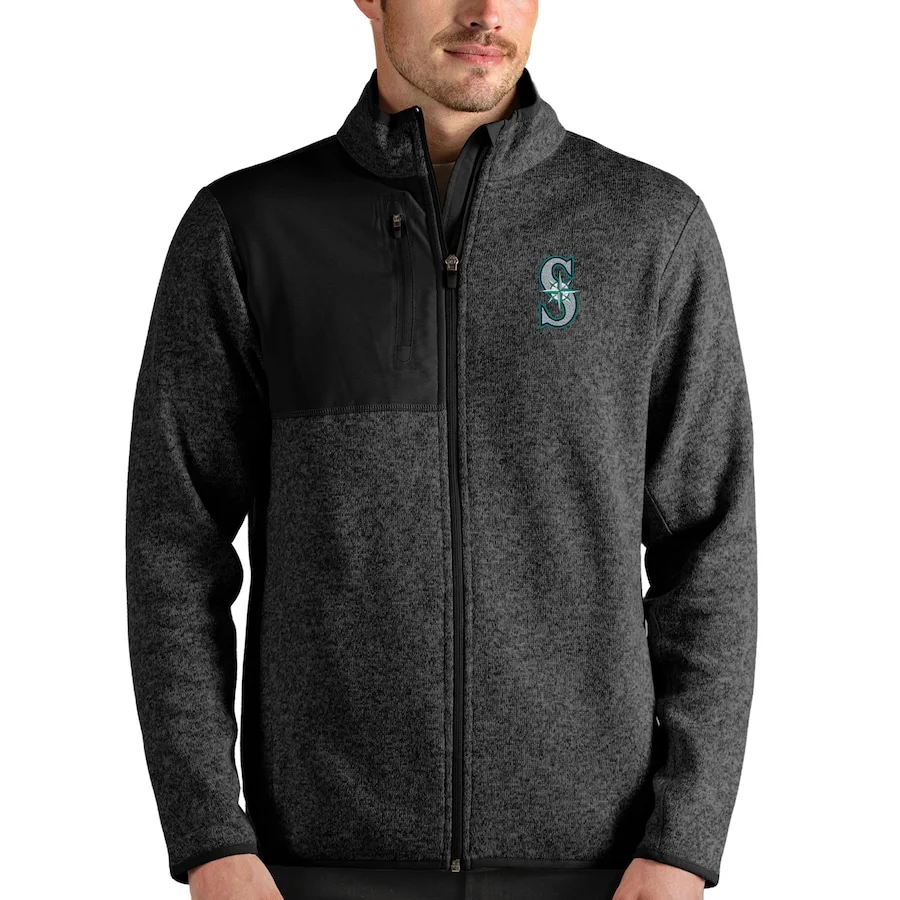 Men's Seattle Mariners Antigua Heathered Black Fortune Full-Zip Jacket