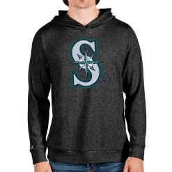 Men's Seattle Mariners Antigua Heathered Black Team Logo Absolute Pullover Hoodie
