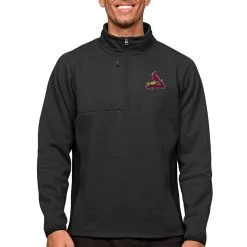 Men's St. Louis Cardinals Antigua Heathered Black Course Quarter-Zip Pullover Top