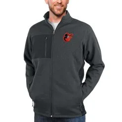 Men's Baltimore Orioles Antigua Heathered Charcoal Course Full-Zip Jacket