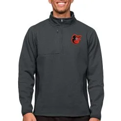 Men's Baltimore Orioles Antigua Heathered Charcoal Course Quarter-Zip Pullover Top