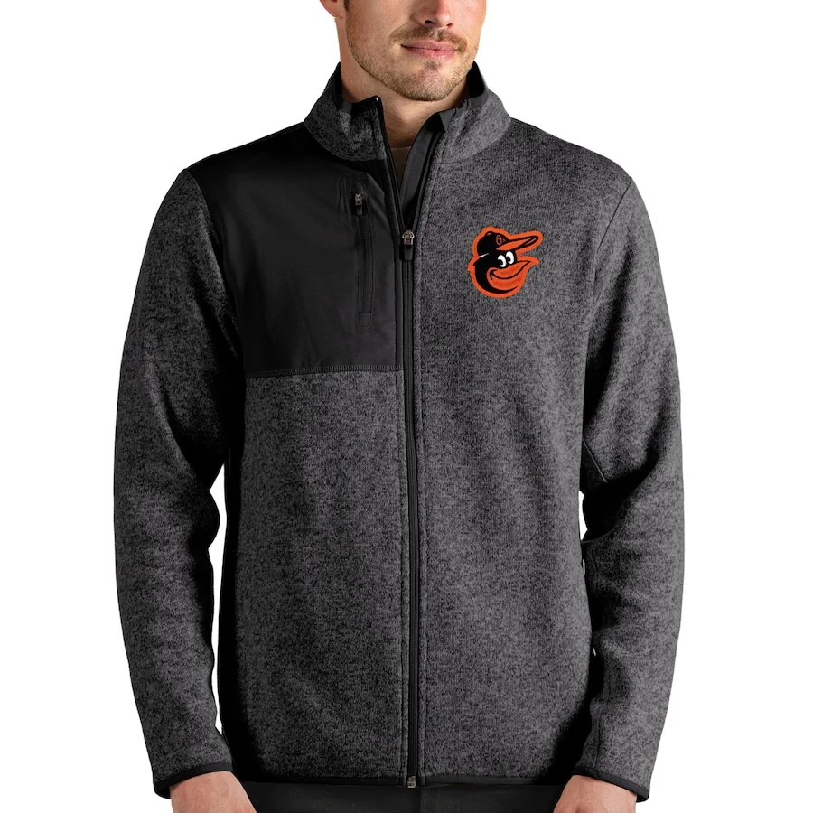 Men's Baltimore Orioles Antigua Heathered Charcoal Fortune Full-Zip Jacket
