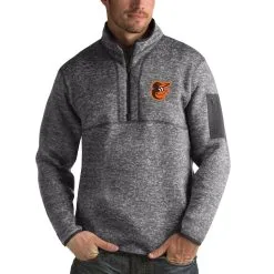 Men's Baltimore Orioles Antigua Heathered Charcoal Fortune Half-Zip Sweater