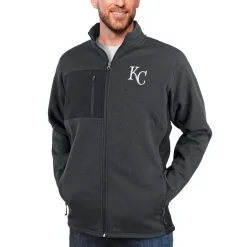 Men's Kansas City Royals Antigua Heathered Charcoal Course Full-Zip Jacket