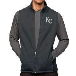 Men's Kansas City Royals Antigua Heathered Charcoal Course Full-Zip Vest