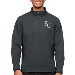 Men's Kansas City Royals Antigua Heathered Charcoal Course Quarter-Zip Pullover Top