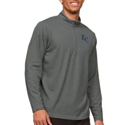 Men's Kansas City Royals Antigua Heathered Charcoal Epic Quarter-Zip Pullover Top