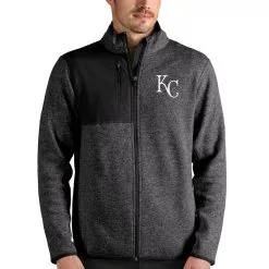 Men's Kansas City Royals Antigua Heathered Charcoal Fortune Full-Zip Jacket