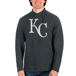 Men's Kansas City Royals Antigua Heathered Charcoal Reward Pullover Sweatshirt