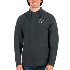 Men's Kansas City Royals Antigua Heathered Charcoal Team Reward Pullover Sweatshirt