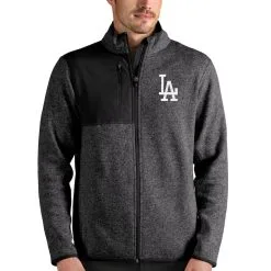 Men's Los Angeles Dodgers Antigua Heathered Charcoal Fortune Full-Zip Jacket