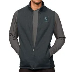 Men's Seattle Mariners Antigua Heathered Charcoal Course Full-Zip Vest