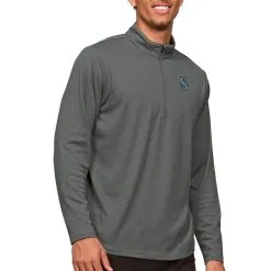 Men's Seattle Mariners Antigua Heathered Charcoal Epic Quarter-Zip Pullover Top