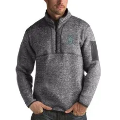 Men's Seattle Mariners Antigua Heathered Charcoal Fortune Half-Zip Sweater