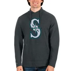 Men's Seattle Mariners Antigua Heathered Charcoal Reward Pullover Sweatshirt