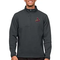 Men's St. Louis Cardinals Antigua Heathered Charcoal Course Quarter-Zip Pullover Top