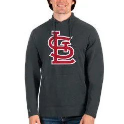 Men's St. Louis Cardinals Antigua Heathered Charcoal Reward Pullover Sweatshirt