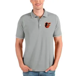 Men's Baltimore Orioles Antigua Heathered Gray Affluent Polo