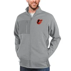 Men's Baltimore Orioles Antigua Heathered Gray Course Full-Zip Jacket