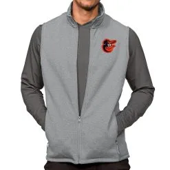 Men's Baltimore Orioles Antigua Heathered Gray Course Full-Zip Vest