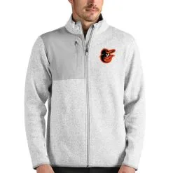 Men's Baltimore Orioles Antigua Heathered Gray Fortune Full-Zip Jacket