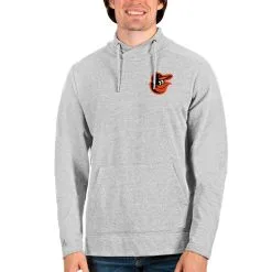 Men's Baltimore Orioles Antigua Heathered Gray Team Reward Pullover Sweatshirt