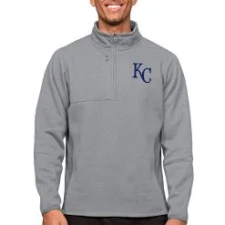 Men's Kansas City Royals Antigua Heathered Gray Course Quarter-Zip Pullover Top