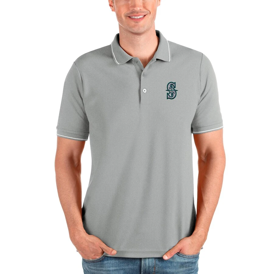 Men's Seattle Mariners Antigua Heathered Gray Affluent Polo
