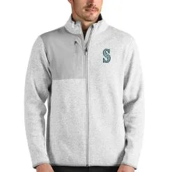 Men's Seattle Mariners Antigua Heathered Gray Fortune Full-Zip Jacket