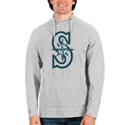 Men's Seattle Mariners Antigua Heathered Gray Reward Pullover Sweatshirt