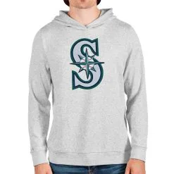 Men's Seattle Mariners Antigua Heathered Gray Team Logo Absolute Pullover Hoodie