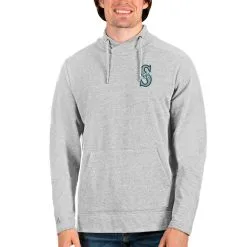 Men's Seattle Mariners Antigua Heathered Gray Team Reward Pullover Sweatshirt